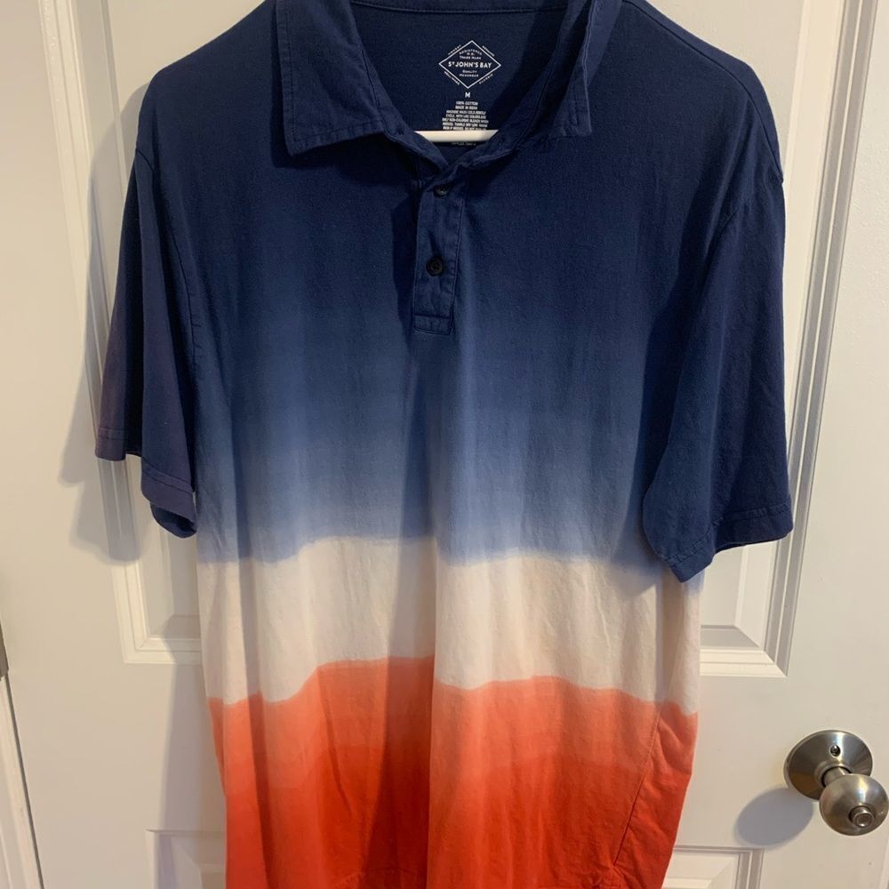 St. John's Bay Men's Polo Size Medium- Navy, White, Red